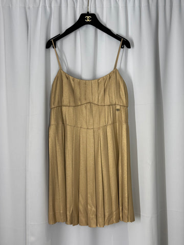 Chanel Georgette Crepe guld klänning fr 34 SV14853