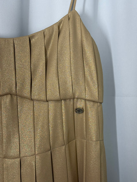 Chanel Georgette Crepe guld klänning fr 34 SV14853