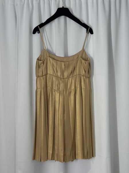 Chanel Georgette Crepe guld klänning fr 34 SV14853