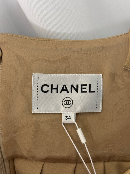 Chanel Georgette Crepe guld klänning fr 34 SV14853