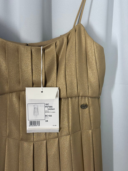 Chanel Georgette Crepe guld klänning fr 34 SV14853