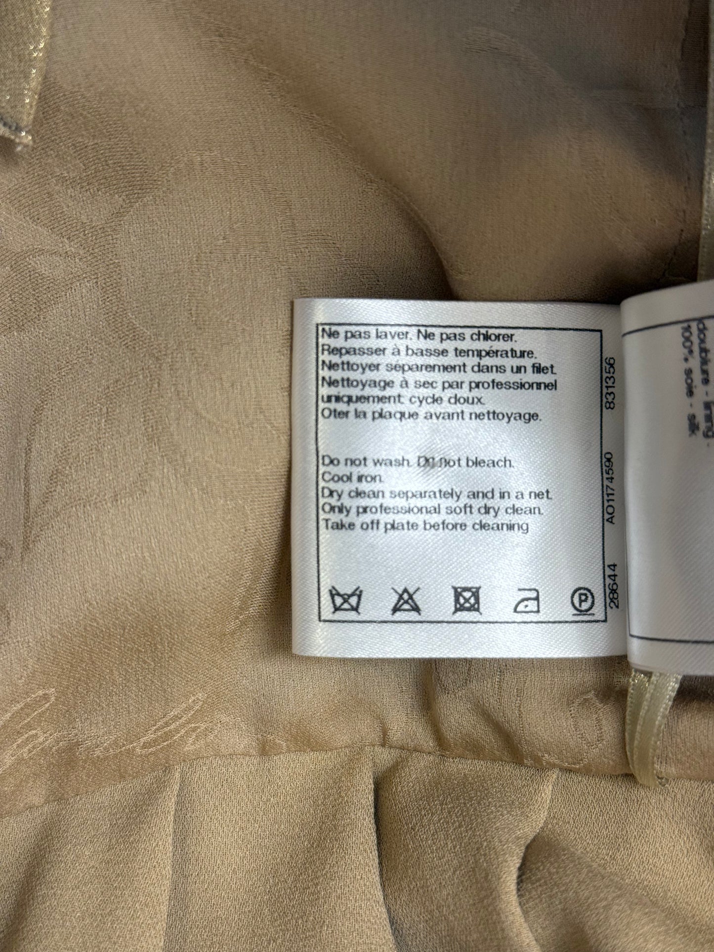 Chanel Georgette Crepe guld klänning fr 34 SV14853