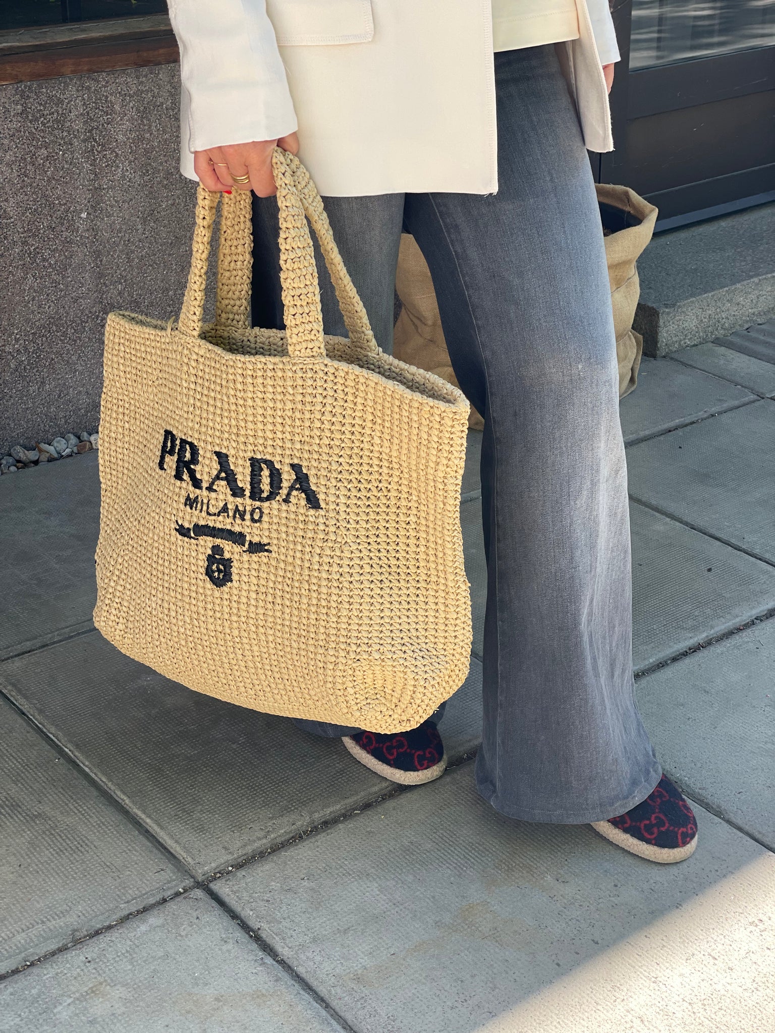 Prada Crochet Raffia tote L SV12786