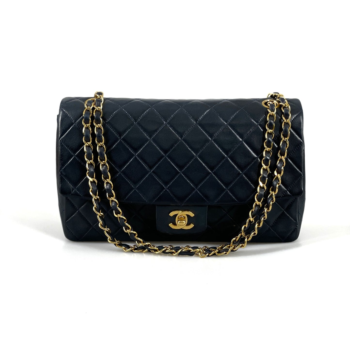 Chanel single flap mörkblå 90-tal SV8282