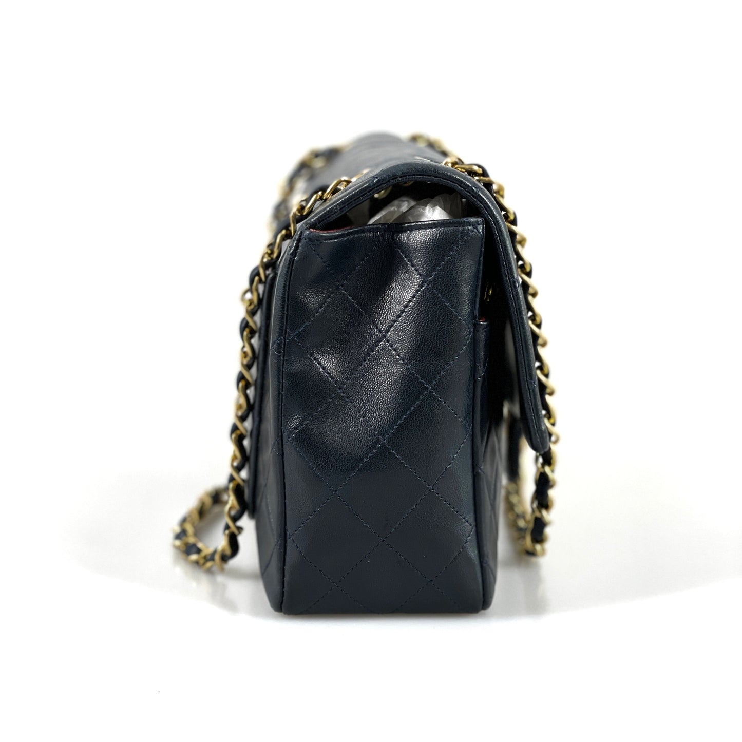 Chanel single flap mörkblå 90-tal SV8282