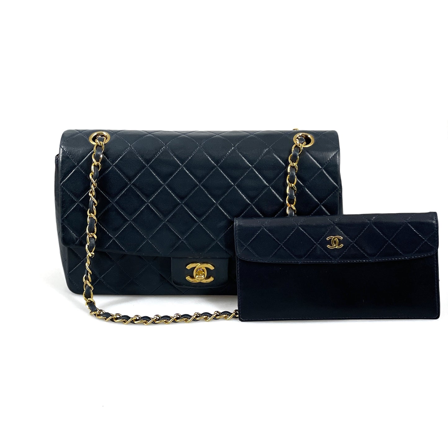 Chanel single flap mörkblå 90-tal SV8282